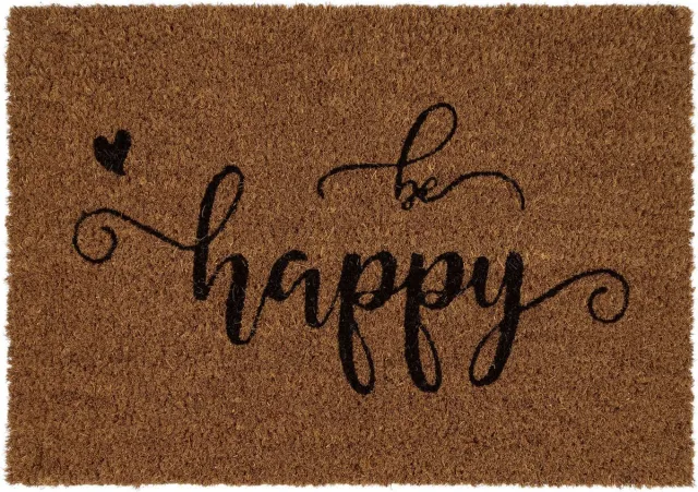 livarno home Deurmat 60 x 40cm Be happy bruin zwart