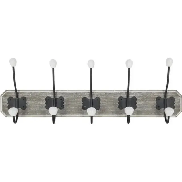 Atmosphera 5Five Kapstok rek wand/muur - grijsbruin - 5 grote ophanghaken met 10 knoppen - MDF/Metaal - B60 x H20 cm Betongrijs