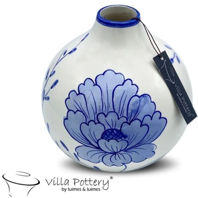 Villa Pottery Milou blauwe bloemen vaas 20x20