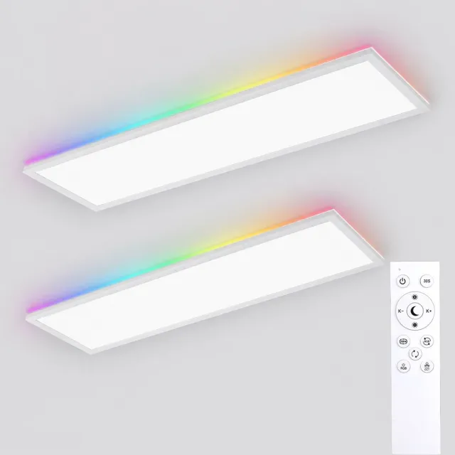 LOVHAUS 2x LED Plafondlamp 100x25 cm – 30W – Dimbaar – RGB Achtergrondverlichting – Met Afstandsbediening Wit
