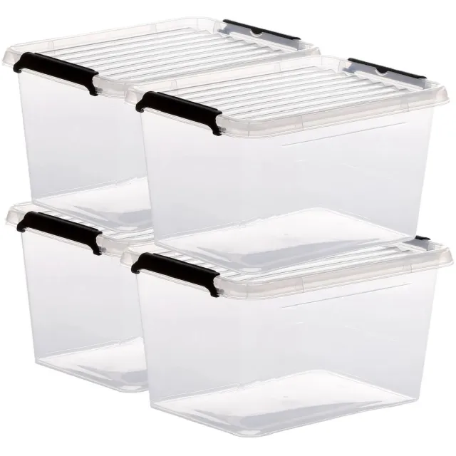 5Five® 5Five opberg kist met deksel - 4x - Clip Box - 2 liter - 19 x 15 x 11 cm - kunststof - transparant