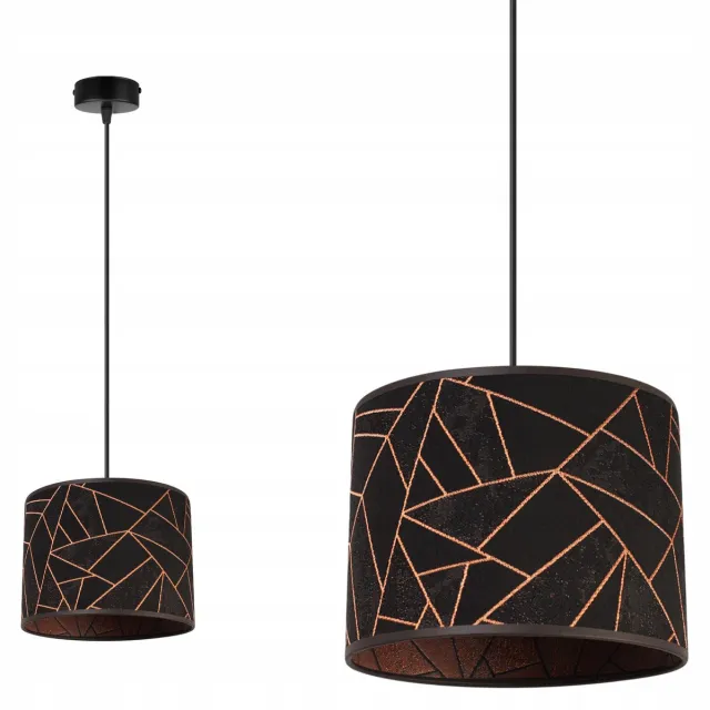 HOME LIGHT Light-Home Werona – Plafondlamp – Zwart met Koper – Stoffen Kap – In Hoogte Verstelbaar