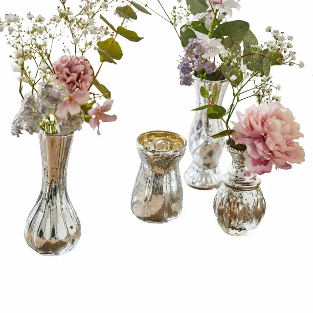 Loberon Decoratieve vaas set van 4 Maelie antiekzilverkleurig