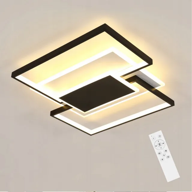 Haobosic Moderne, eenvoudige rechthoekige LED-plafondlamp zwart-wit met afstandsbediening 54W voor woonkamer/slaapkamer/keuken Black