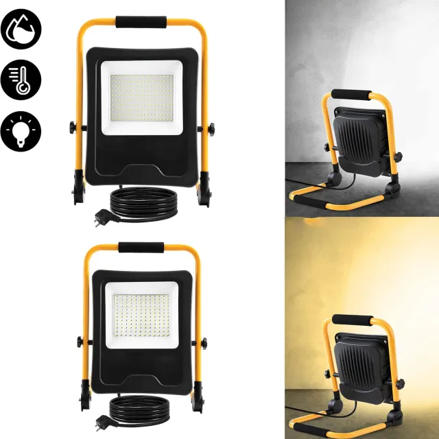 Aufun LED-bouwspot – 200 W – warmwit – met 3 m kabel – IP65 – waterdicht – voor binnen en buiten – geschikt voor garage, bouwplaats, sportveld