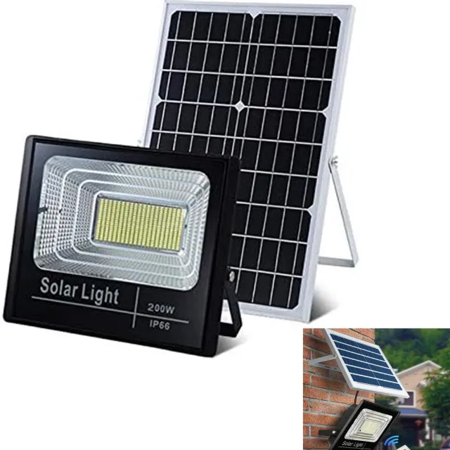 KZQ Solar schijnwerper 200W met afstandsbediening - waterdicht LED floodlight met ingebouwde batterij - Voor tuin straat en garage Zwart1