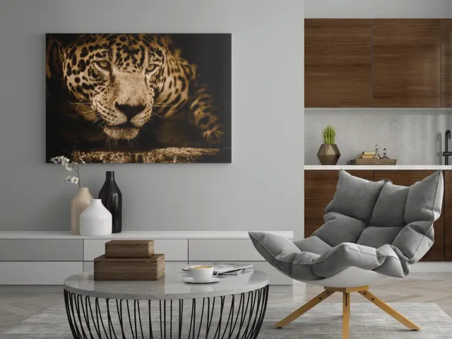 Trendex Global Canvas Schilderij - Wilde Dieren - Luipaard - Wanddecoratie - 120x80 cm Zwart