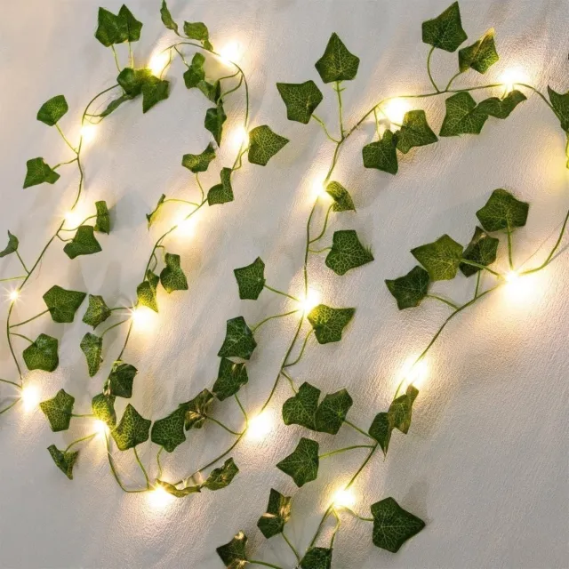Daity Lichtslinger met bladeren - kunstmatige klimop met lichtslinger - klimopslinger met lichtslinger voor binnen 2 m - groene klimop met 20 ledlampjes - decoratie van lenteplanten voor bruiloften