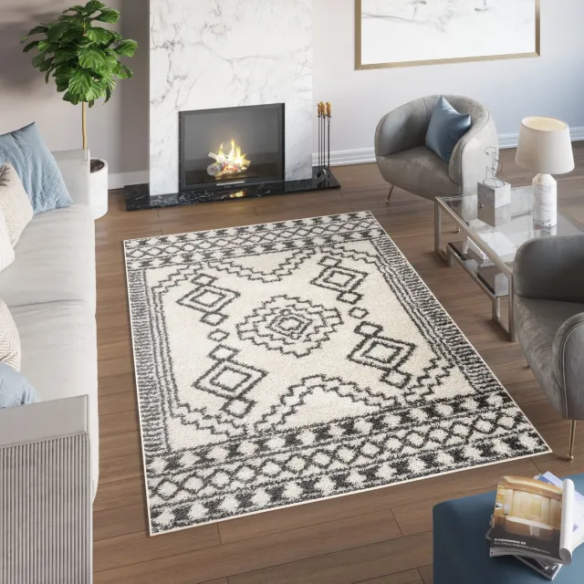 Tapiso Delhi Vloerkleed Hoogpolig Shaggy Ethno Modern Tapijt Kleed- 120x170 Grijs Beige
