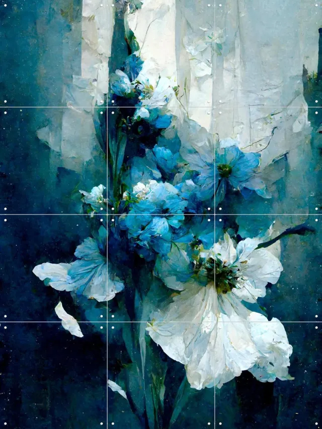 IXXI Blue Flower Bouquet, Treechild & Various - 60 x 80 cm - Grote wanddecoratie en posters - Olieverf, Impressionisme, Slaapkamer, Woonkamer, Natuur Koele tinten / Blauw