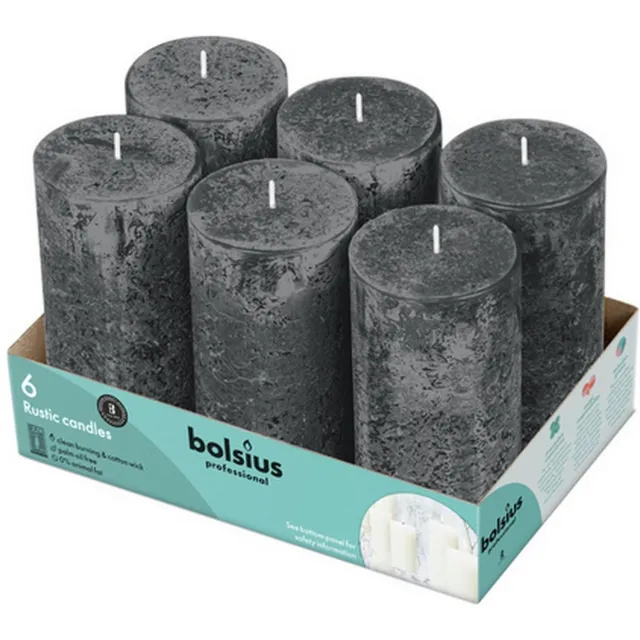 Bolsius Rustieke Stompkaarsen 130/68 - Stormy Grey - 6 stuks grijs