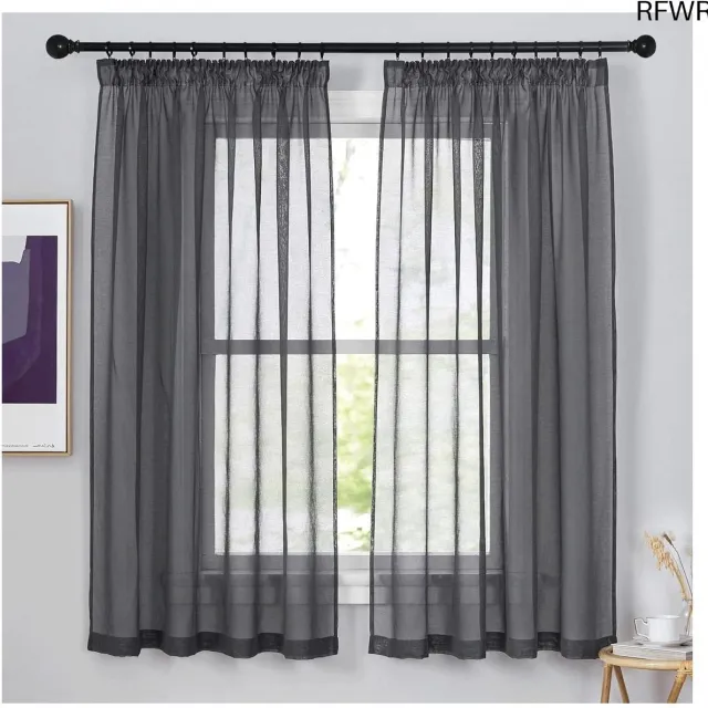 RFWR Transparante Vitragegordijnen voor Woonkamer en Slaapkamer – Voile Linnenlook Gordijnen 140x160cm Donkergrijs