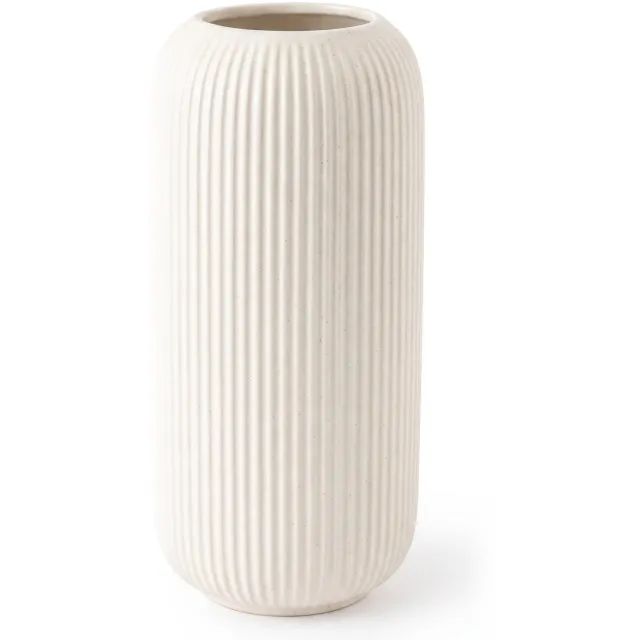 Salvik Vaas Keramiek Wit - Geribbeld Cilinder - 26 cm Hoog - Modern - Waterdicht - Voor Droogbloemen en Verse Bloemen