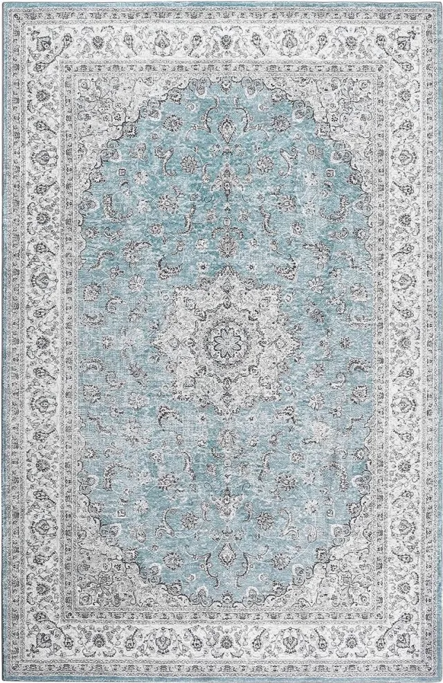 CAROMIO Waterdicht tapijt, laagpolig, klassieke vintage woondecoratie, wasbare olie en vuilafstotend, antislip tapijt voor woonkamer, slaapkamer, eetkamer, 120 x 170 cm, blauw