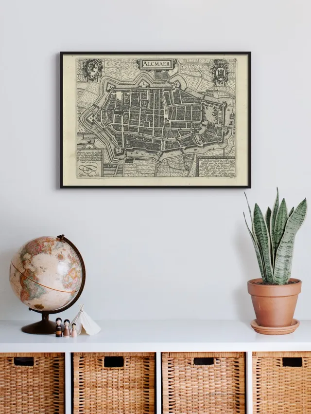 Esque Poster In Zwarte Lijst - Historische Oude Kaart Alkmaar - Stadsplattegrond 1612 - 50x70 cm