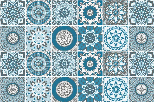 Winkrs Set 24 Tegelstickers met Portugees Design - 15x15CM - Zelfklevende Tegels voor badkamer, keuken, meubels - Plaktegels Blauw Portugees Blauw