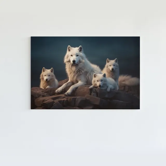 Trendex Global Canvas Schilderij - Dieren - Witte Wolven - 90x60x2 cm