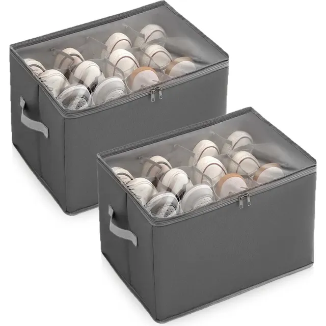 Unyqoos Ruime en stevige opvouwbare schoenenorganizer met transparant venster grijs