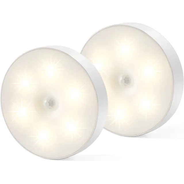 Excitat LED-nachtlampje - Magnetische binnenlamp met bewegingssensor - met draadloze sensor - Oplaadbaar via USB - Wordt geleverd met extra kleefpad - Plakt overal - Warm wit licht - 2-pack