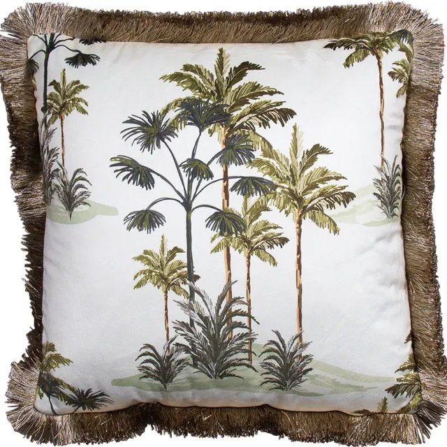 Mars & More Sierkussen palmboom wit - fluweel - 45 x 45 x 10 cm Multi