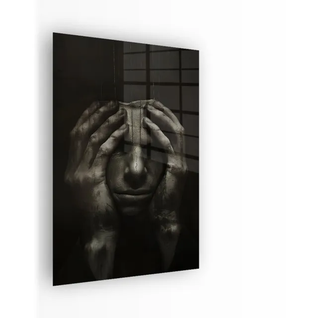 Indoorart Glasschilderij Emotional Mask 60x90 CM - Afbeelding op plexiglas - Inclusief montagemateriaal zwart, wit