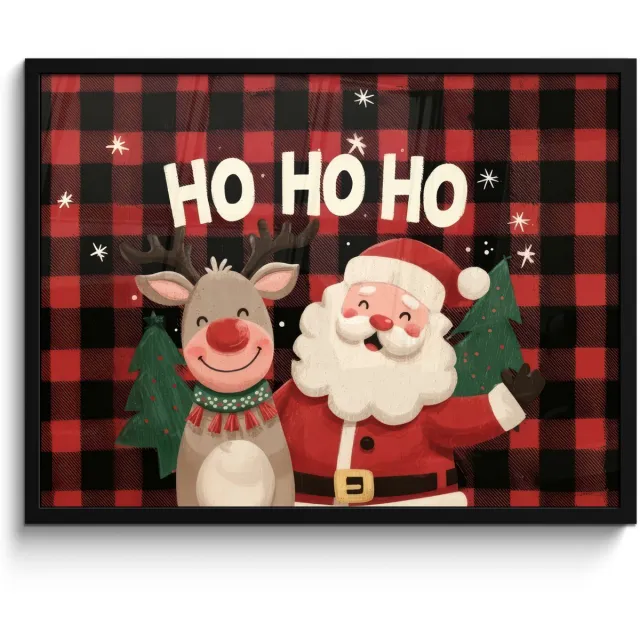 FrameYourWall Poster in lijst - Fotolijst 70x50 cm - Posters - Kerstman - Rendier - Tekst - Rood - Zwart - Posterlijst zwart - Decoratie - Wanddecoratie woonkamer - Muurdecoratie slaapkamer - Kerstversiering - Kerstdecoratie voor binnen - Kerstmis