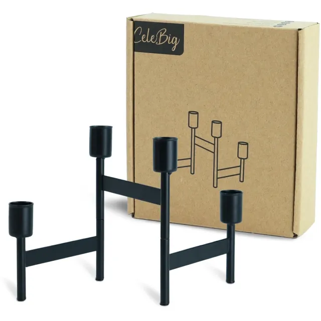 Celebig® CeleBig Opvouwbare, taps toelopende kaarsenhouder voor 4 taps toelopende kaarsen | Metalen adventkaarshouder in zwart | Veelzijdige kaarsenhouder voor Kerstmis | Decoratie | Tafeldecoratie | Adventskrans | Cadeau-artikel | Zwart
