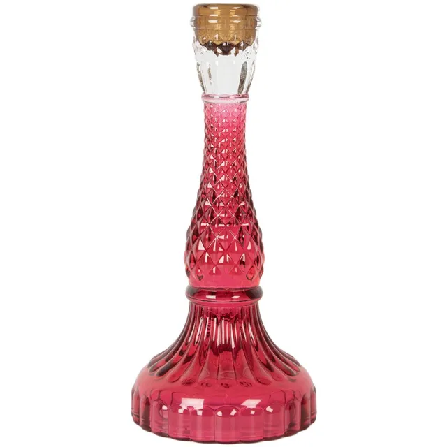 Clayre & Eef Kandelaar Ø 10x22 cm Roze Glas