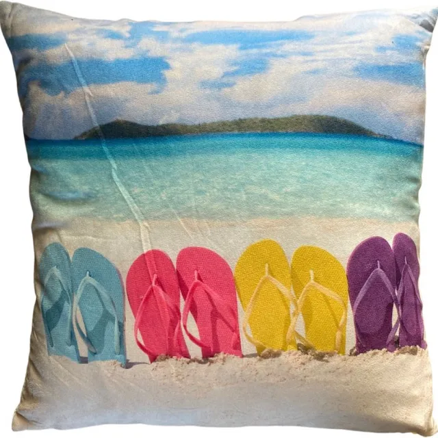 Unique Living 6 stuks - kussenhoes - sierkussenhoes - strand - beach - zee - 45 x 45 cm - rits - nautisch blauw - wit - geel - roze - paars - ecru