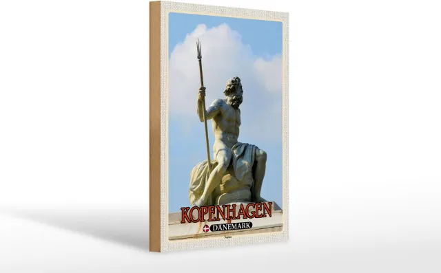 Femer Holzschild Reise 20x30cm Kopenhagen Dänemark Neptun Statue