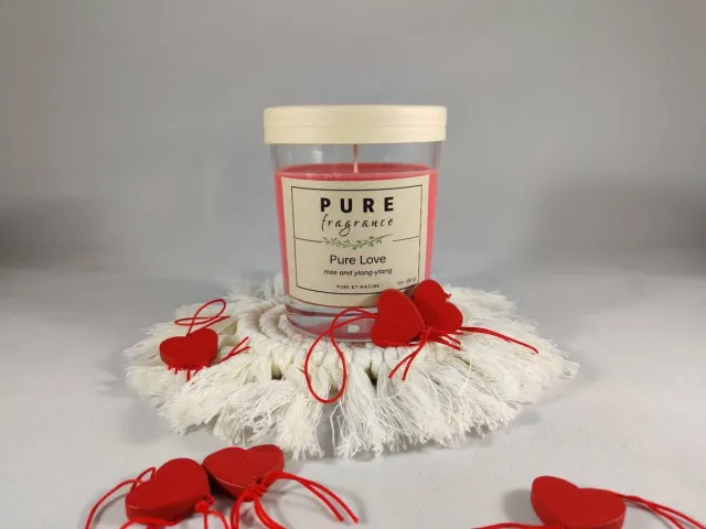 Pure Fragrance Geurkaars in glas - Pure Love - roos - ylang-ylang - valentijnsdag - moederdag rood