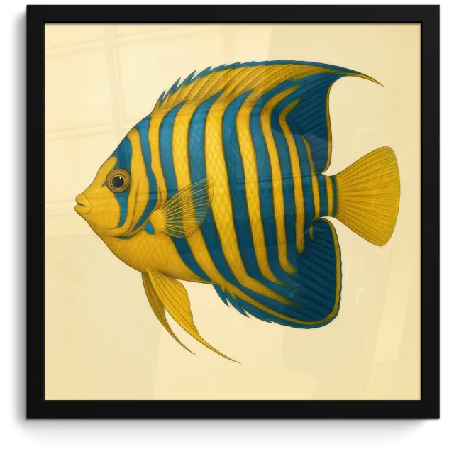 FrameYourWall Poster in lijst - Fotolijst 40x40 cm - Posters - Felgeel - Vis - Strepen - Vinnen - Posterlijst zwart - Decoratie - Wanddecoratie woonkamer - Muurdecoratie slaapkamer Vis - Vinnen - Strepen