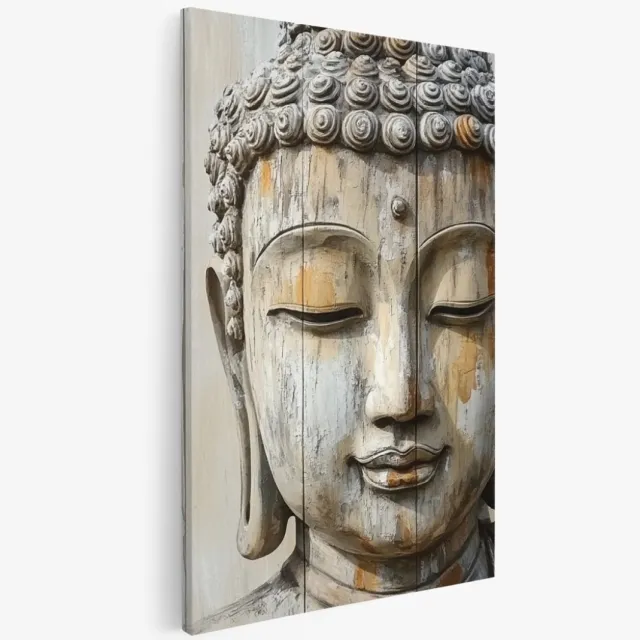 Saammp Canvas Schilderij - Boeddha op hout - 100x150 - Foto op canvas - Wanddecoratie - Muurdecoratie Woonkamer - Canvas schilderijen Multicolor