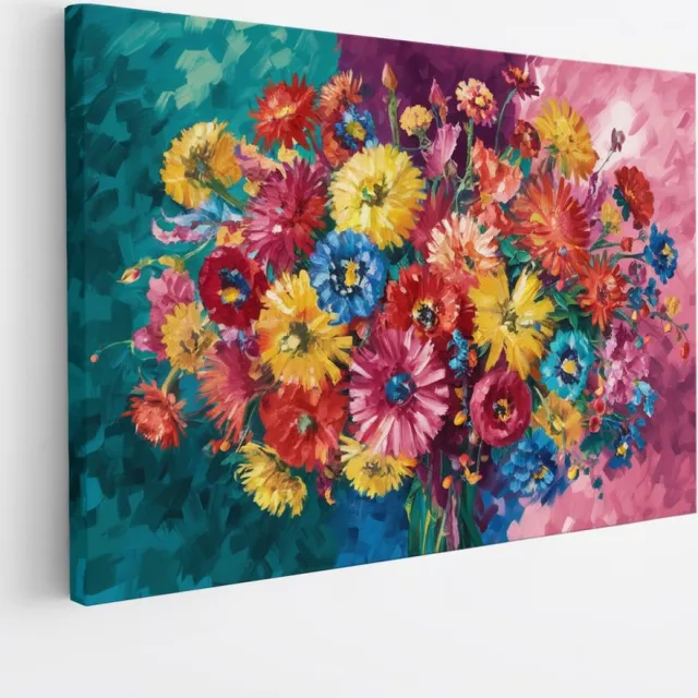 Saammp Canvas Schilderij - Kleurrijk Bloemenboeket - Natuur - Abstract - 50x40 - Foto op canvas - Wanddecoratie - Muurdecoratie Woonkamer - Kantoor Decoratie Multicolor