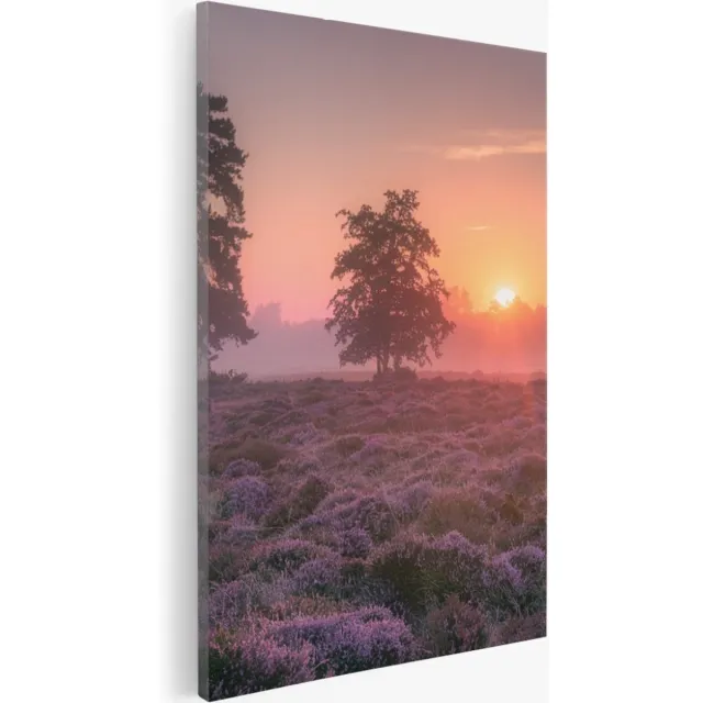Saammp Canvas Schilderij - Lavendelveld met bomen en zonsondergang - Zonsondergang - Landschap - Natuur - 30x45 - Foto op canvas - Wanddecoratie - Muurdecoratie Woonkamer - Slaapkamer decoratie - Canvas Print Multicolor