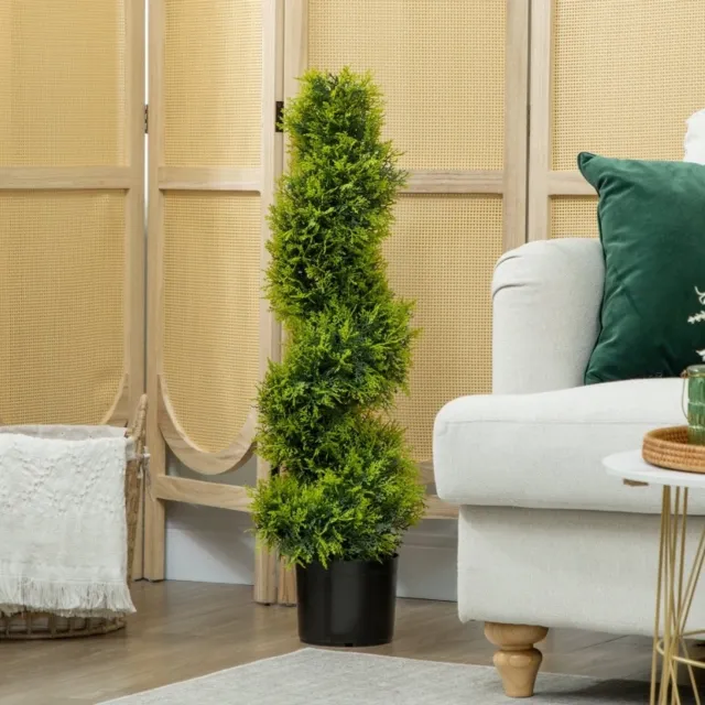HAUSS SPOLE Kunstplant Spiraalvormige Cipres – 90 cm Hoog – Kunststof – Groen – in Pot voor Binnen en Buiten – UV-bestendig – Zonder Snoeien