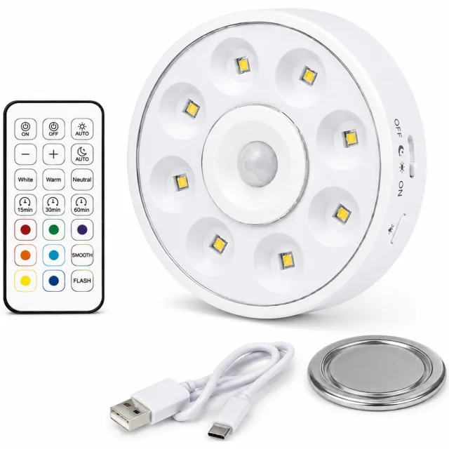 Lueas® Draadloze LED Lamp met Afstandsbediening – Oplaadbare Kastlamp USB-C – Bewegingssensor – Magnetisch – Dimbaar – Timer – 10 Lichtkleuren RGB