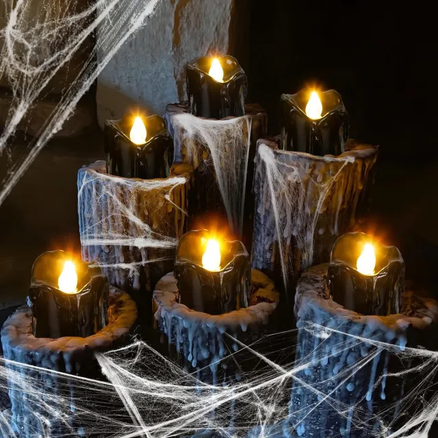 Unyqoos Set van 12 Zwarte LED-Theelichtjes voor Feestelijke Halloween Decoratie