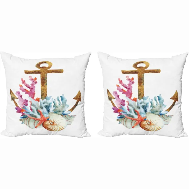ABAKUHAUS Anker Decoratieve Kussenhoes, Set van 2, Aquarel Zeester, 45x45 cm, Wit Meerkleurig