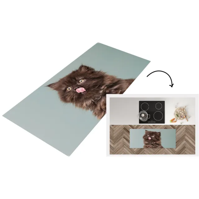 KitchenYeah Keukenloper - Loper keuken - Kitten - Perziche Kat - Tong - Keukenloper vinyl Multicolor