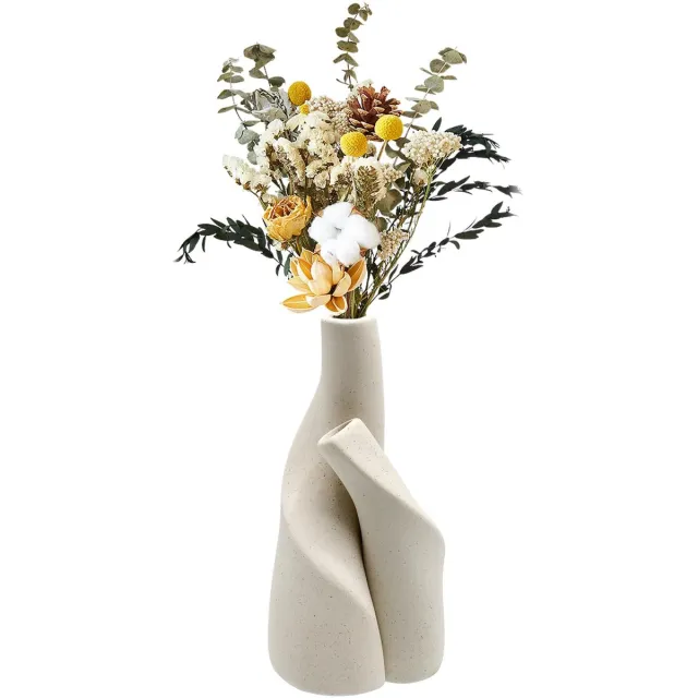Unyqoos Set van twee keramische vazen in minimalistische stijl voor moderne woondecoratie beige