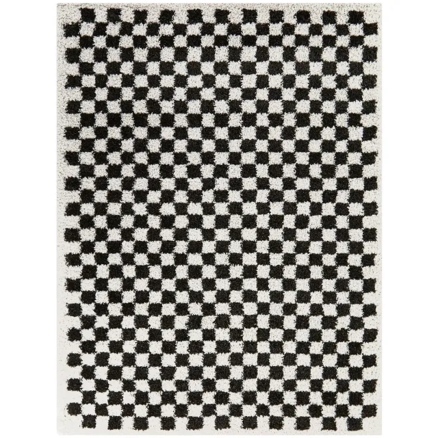 AFK Living Hoogpolig ruitmotief tapijt zacht en volumineus CHECKERS zwart