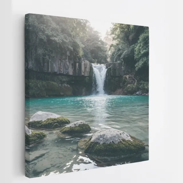 Saammp Canvas Schilderij - waterval in de jungle - Landschap - Natuur - 40x40 - Foto op canvas - Wanddecoratie - Muurdecoratie Woonkamer - Slaapkamer decoratie - Canvas Print Multicolor
