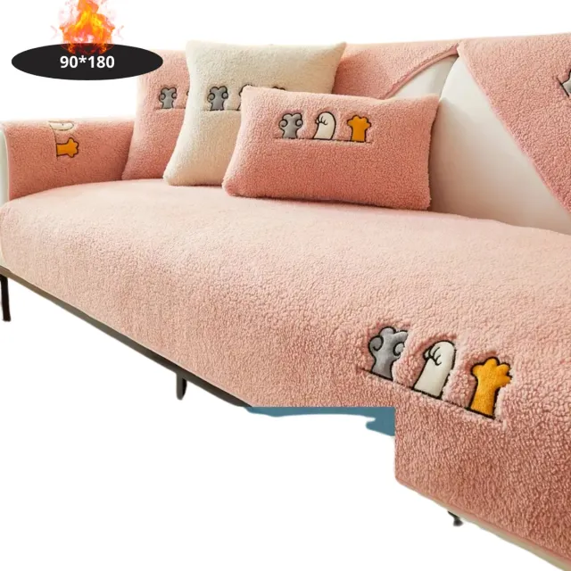 Livano Bankhoes - Bankbeschermer - Stretch - Sofa Cover - Pluche - Roze - 3 Zits 90x180