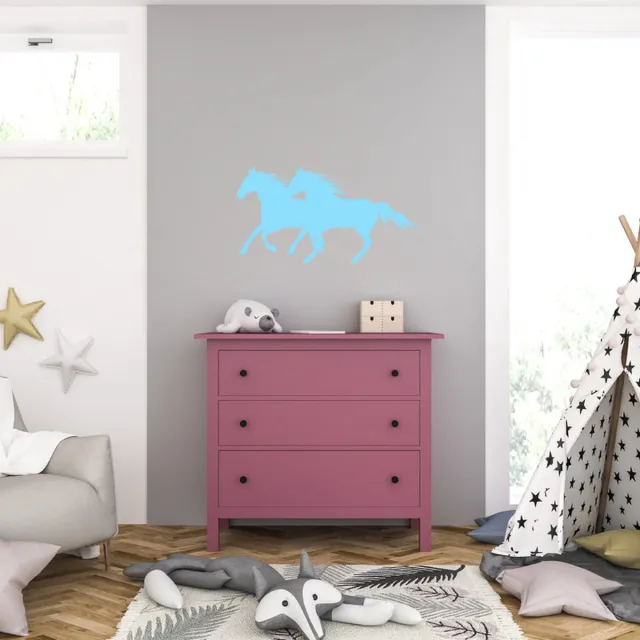 MC Living Muursticker - Paarden - 40,6 x 77 - Licht Blauw