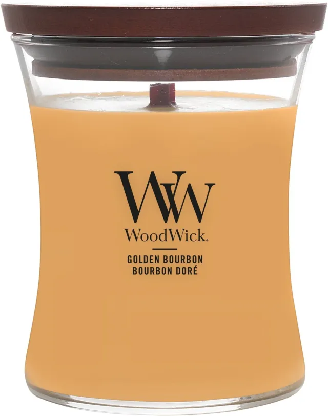 Woodwick Hourglass Medium Geurkaars - Golden Bourbon - 60 branduren Geel