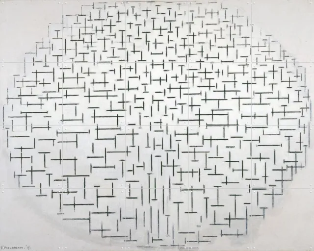 IXXI Composition 10 in Black and White, Piet Mondriaan & Kröller-Müller Museum - 100 x 80 cm - Grote wanddecoratie en posters - Abstract, Geometrische Monochroom / Zwart / Pastel kleuren / Zwart en wit
