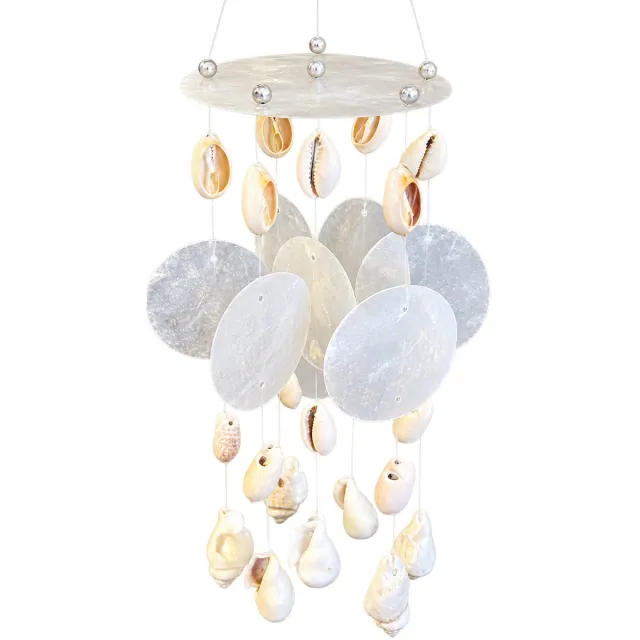 Decoris kleine windgong - schelpenhanger - Lengte 35 cm - incl. ophangring ecru - wit