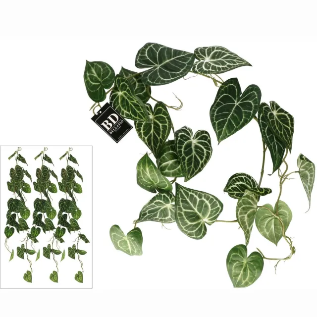 Bellatio Design kunstplant/hangplant slinger - 3x - Anthurium - groen - 109 cm lang - planten guirlandes