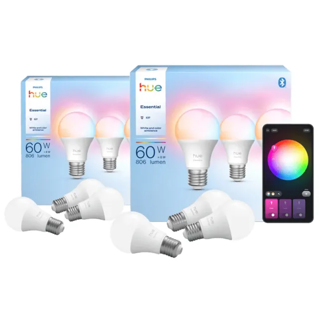 Philips Hue Essential A60 White and Color E27 6-Pack
